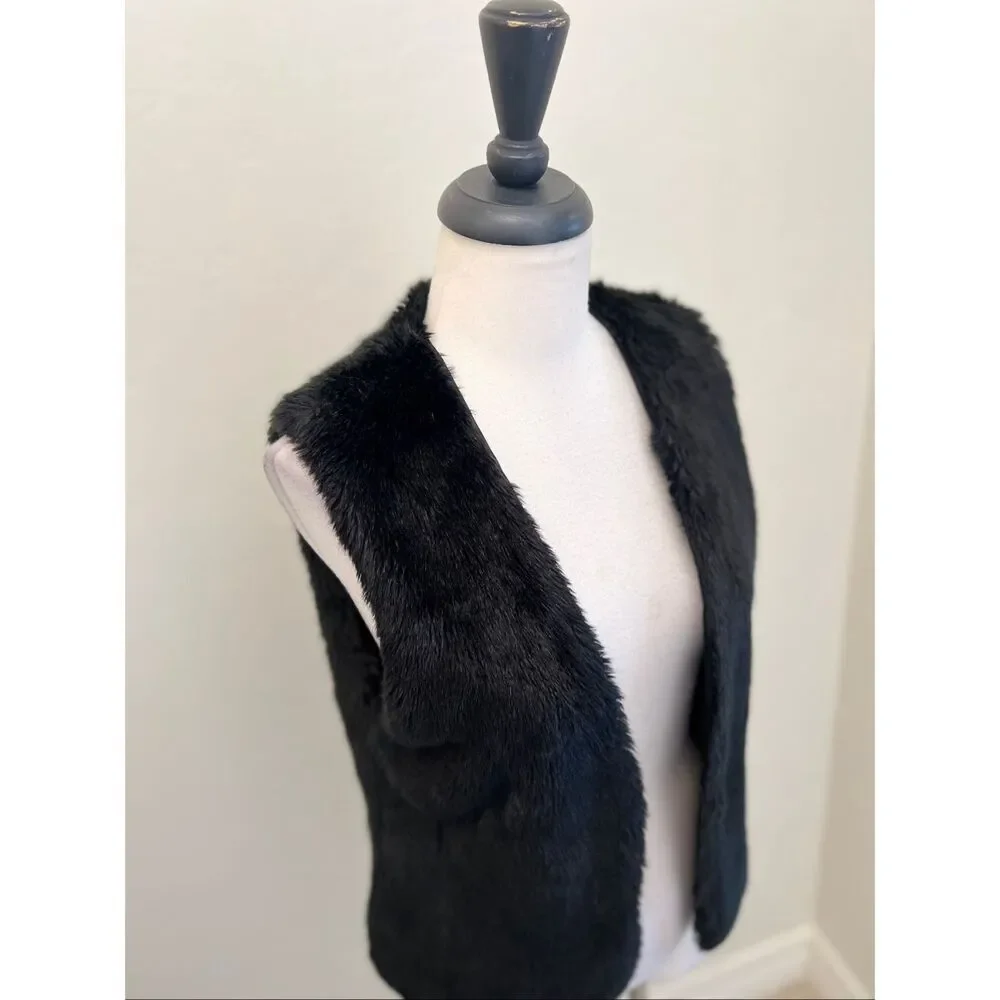 BCBGeneration Women's Faux Fur Lined Open Front Vest Jacket Black Size XS/Small